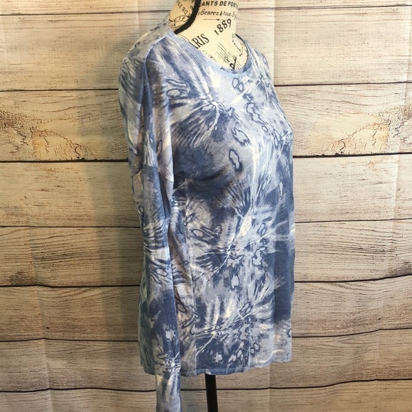 Elliott Lauren Batik Tie Dye Long Sleeve Tee Linen Size XS Blue - Picture 4 of 12